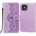 Flower Vine Embossing Pattern Horizontal Flip Leather Case with Card Slot & Holder & Wallet & Lanyard For iPhone 12 Pro Max(Purple)