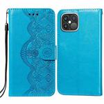 Flower Vine Embossing Pattern Horizontal Flip Leather Case with Card Slot & Holder & Wallet & Lanyard For iPhone 12 Pro Max(Blue)