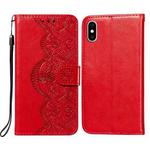 Flower Vine Embossing Pattern Horizontal Flip Leather Case with Card Slot & Holder & Wallet & Lanyard For iPhone X/ XS(Red)