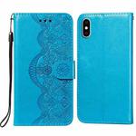 Flower Vine Embossing Pattern Horizontal Flip Leather Case with Card Slot & Holder & Wallet & Lanyard For iPhone X/ XS(Blue)