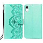 Flower Vine Embossing Pattern Horizontal Flip Leather Case with Card Slot & Holder & Wallet & Lanyard For iPhone XR(Green)