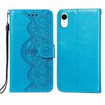 Flower Vine Embossing Pattern Horizontal Flip Leather Case with Card Slot & Holder & Wallet & Lanyard For iPhone XR(Blue)