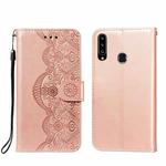For Samsung Galaxy A20s Flower Vine Embossing Pattern Horizontal Flip Leather Case with Card Slot & Holder & Wallet & Lanyard(Rose Gold)