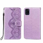 For Samsung Galaxy A31 Flower Vine Embossing Pattern Horizontal Flip Leather Case with Card Slot & Holder & Wallet & Lanyard(Purple)