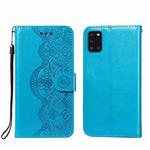 For Samsung Galaxy A31 Flower Vine Embossing Pattern Horizontal Flip Leather Case with Card Slot & Holder & Wallet & Lanyard(Blue)