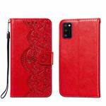 For Samsung Galaxy A41 Flower Vine Embossing Pattern Horizontal Flip Leather Case with Card Slot & Holder & Wallet & Lanyard(Red)
