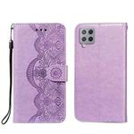 For Samsung Galaxy A42 5G Flower Vine Embossing Pattern Horizontal Flip Leather Case with Card Slot & Holder & Wallet & Lanyard(Purple)