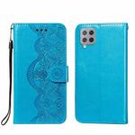 For Samsung Galaxy A42 5G Flower Vine Embossing Pattern Horizontal Flip Leather Case with Card Slot & Holder & Wallet & Lanyard(Blue)