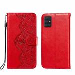 For Samsung Galaxy A51 4G Flower Vine Embossing Pattern Horizontal Flip Leather Case with Card Slot & Holder & Wallet & Lanyard(Red)