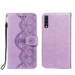 For Samsung Galaxy A70 Flower Vine Embossing Pattern Horizontal Flip Leather Case with Card Slot & Holder & Wallet & Lanyard(Purple)