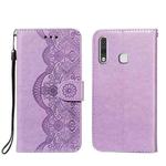 For Samsung Galaxy A70e Flower Vine Embossing Pattern Horizontal Flip Leather Case with Card Slot & Holder & Wallet & Lanyard(Purple)