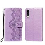 For Samsung Galaxy A70s Flower Vine Embossing Pattern Horizontal Flip Leather Case with Card Slot & Holder & Wallet & Lanyard(Purple)