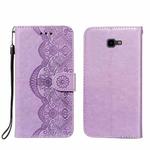 For Samsung Galaxy J4+ Flower Vine Embossing Pattern Horizontal Flip Leather Case with Card Slot & Holder & Wallet & Lanyard(Purple)