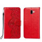 For Samsung Galaxy J6+ Flower Vine Embossing Pattern Horizontal Flip Leather Case with Card Slot & Holder & Wallet & Lanyard(Red)