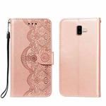 For Samsung Galaxy J6+ Flower Vine Embossing Pattern Horizontal Flip Leather Case with Card Slot & Holder & Wallet & Lanyard(Rose Gold)