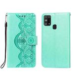 For Samsung Galaxy M31 Flower Vine Embossing Pattern Horizontal Flip Leather Case with Card Slot & Holder & Wallet & Lanyard(Green)