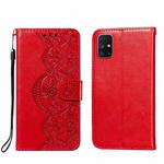 For Samsung Galaxy M51 (Side Fingerprint) Flower Vine Embossing Pattern Horizontal Flip Leather Case with Card Slot & Holder & Wallet & Lanyard(Red)