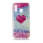 For Galaxy A40 Coloured Drawing Pattern IMD Workmanship Soft TPU Protective Case(Red Heart)