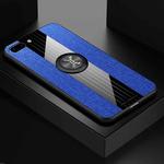 For iPhone 8  /7 XINLI Stitching Cloth Texture Shockproof TPU Protective Case with Ring Holder(Blue)