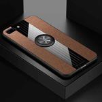 For iPhone 8 Plus /7 Plus XINLI Stitching Cloth Texture Shockproof TPU Protective Case with Ring Holder(Brown)