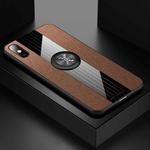 For iPhone XR XINLI Stitching Cloth Texture Shockproof TPU Protective Case with Ring Holder(Brown)