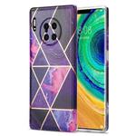 For Huawei Mate 30 Pro Electroplating Stitching Marbled IMD Stripe Straight Edge Rubik Cube Phone Protective Case(Dark Purple)