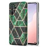 For Huawei nova 7 SE Electroplating Stitching Marbled IMD Stripe Straight Edge Rubik Cube Phone Protective Case(Emerald Green)
