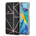For Huawei P30 Electroplating Stitching Marbled IMD Stripe Straight Edge Rubik Cube Phone Protective Case(Black)