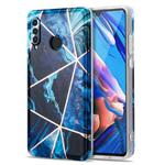 For Huawei P30 Lite Electroplating Stitching Marbled IMD Stripe Straight Edge Rubik Cube Phone Protective Case(Blue)