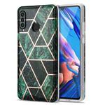 For Huawei P30 Lite Electroplating Stitching Marbled IMD Stripe Straight Edge Rubik Cube Phone Protective Case(Emerald Green)