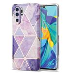For Huawei P30 Pro Electroplating Stitching Marbled IMD Stripe Straight Edge Rubik Cube Phone Protective Case(Light Purple)