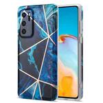 For Huawei P40 Electroplating Stitching Marbled IMD Stripe Straight Edge Rubik Cube Phone Protective Case(Blue)