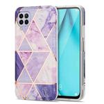 For Huawei P40 lite Electroplating Stitching Marbled IMD Stripe Straight Edge Rubik Cube Phone Protective Case(Light Purple)