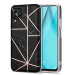 For Huawei P40 lite Electroplating Stitching Marbled IMD Stripe Straight Edge Rubik Cube Phone Protective Case(Black)