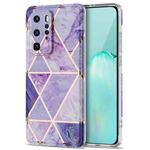 For Huawei P40 Pro Electroplating Stitching Marbled IMD Stripe Straight Edge Rubik Cube Phone Protective Case(Light Purple)