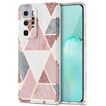 For Huawei P40 Pro Electroplating Stitching Marbled IMD Stripe Straight Edge Rubik Cube Phone Protective Case(Light Pink)