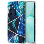 For Huawei P40 Pro Electroplating Stitching Marbled IMD Stripe Straight Edge Rubik Cube Phone Protective Case(Blue)