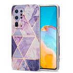 For Huawei P40 Pro+ Electroplating Stitching Marbled IMD Stripe Straight Edge Rubik Cube Phone Protective Case(Light Purple)