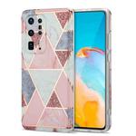 For Huawei P40 Pro+ Electroplating Stitching Marbled IMD Stripe Straight Edge Rubik Cube Phone Protective Case(Light Pink)
