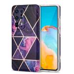 For Huawei P40 Pro+ Electroplating Stitching Marbled IMD Stripe Straight Edge Rubik Cube Phone Protective Case(Dark Purple)