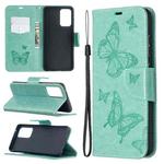 For Samsung Galaxy A52 5G / 4G Embossing Two Butterflies Pattern Horizontal Flip PU Leather Case with Holder & Card Slot & Wallet & Lanyard(Green)