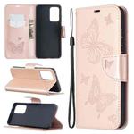 For Samsung Galaxy A52 5G / 4G Embossing Two Butterflies Pattern Horizontal Flip PU Leather Case with Holder & Card Slot & Wallet & Lanyard(Rose Gold)