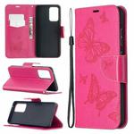 For Samsung Galaxy A52 5G / 4G Embossing Two Butterflies Pattern Horizontal Flip PU Leather Case with Holder & Card Slot & Wallet & Lanyard(Rose Red)