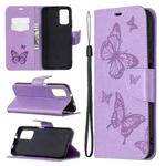 For Xiaomi Poco M3 Embossing Two Butterflies Pattern Horizontal Flip PU Leather Case with Holder & Card Slot & Wallet & Lanyard(Purple)