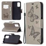 For Xiaomi Poco M3 Embossing Two Butterflies Pattern Horizontal Flip PU Leather Case with Holder & Card Slot & Wallet & Lanyard(Grey)