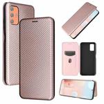 For HTC Desire 21 Pro Carbon Fiber Texture Horizontal Flip TPU + PC + PU Leather Case with Card Slot(Pink)
