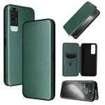 For vivo Y51 2020 Carbon Fiber Texture Horizontal Flip TPU + PC + PU Leather Case with Card Slot(Green)