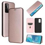 For OnePlus 9 Carbon Fiber Texture Horizontal Flip TPU + PC + PU Leather Case with Card Slot(Pink)