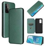For OnePlus 9 Carbon Fiber Texture Horizontal Flip TPU + PC + PU Leather Case with Card Slot(Green)