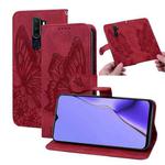 For OPPO A9 (2020) Retro Skin Feel Butterflies Embossing Horizontal Flip Leather Case with Holder & Card Slots & Wallet(Red)